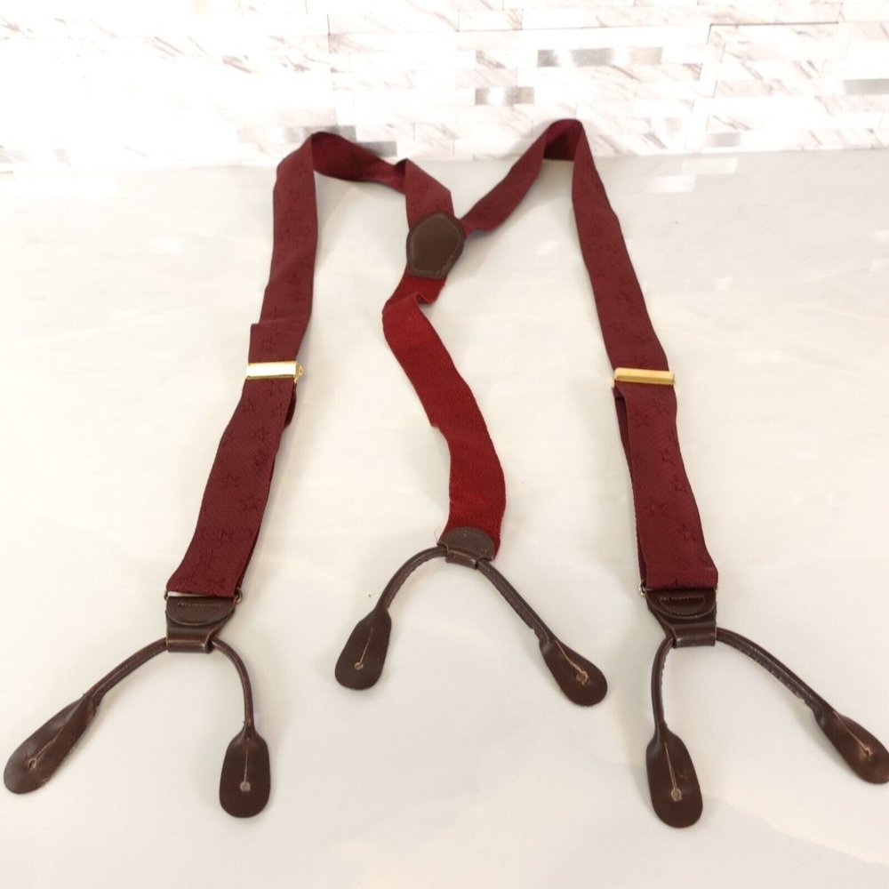 PELICAN Suspenders Mens Red Burgundy Y Back Star Button Adjustment Made in USA